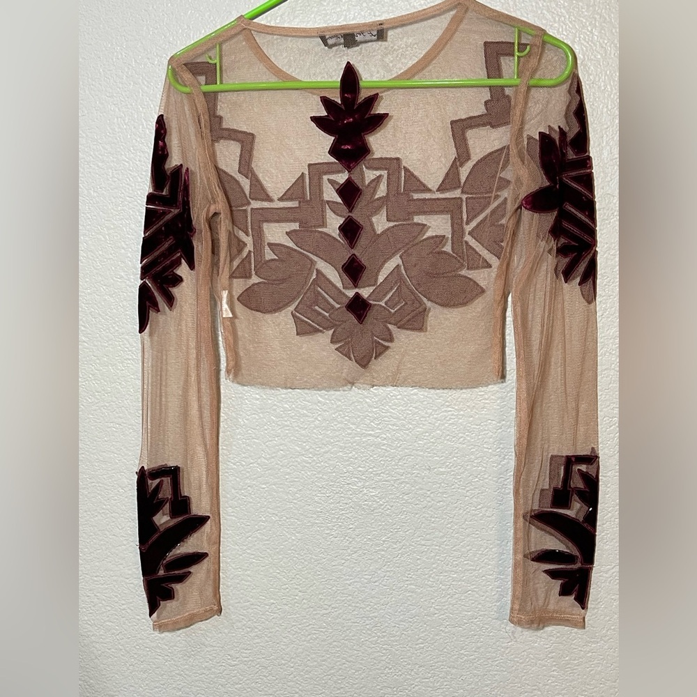 For love and lemons Elegant Sheer Top with Velvet Accents size small - Picture 4 of 11